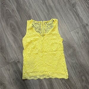 New York & Company Yellow Lace Tank Top